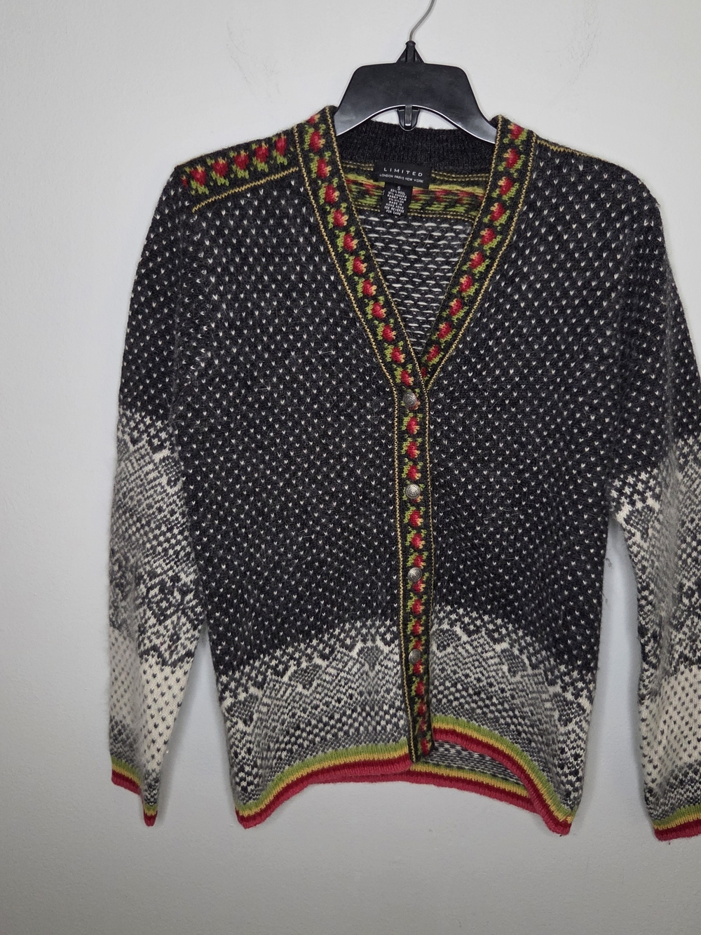 Limited London Paris New York Nordic-Pattern Cardigan Sweater Size S